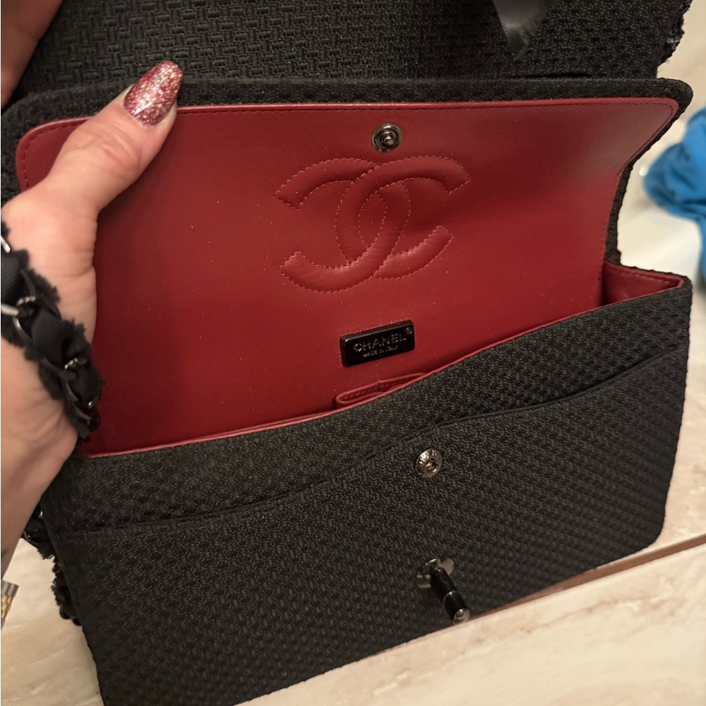 Chanel Textured Black Bag with Red Interior